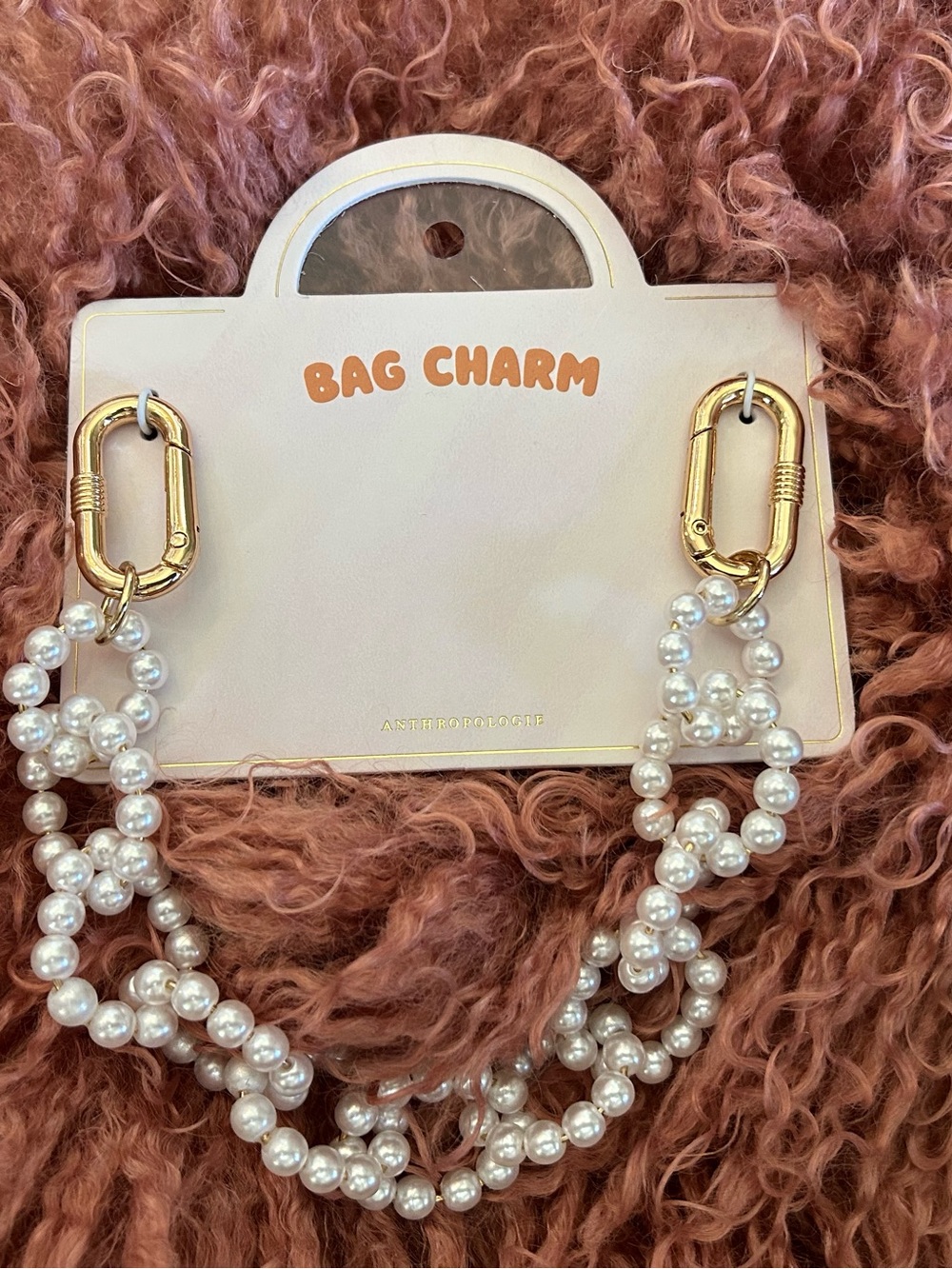 Anthropologie Pearl Chain Bag Charm with Gold Hardware, NWT